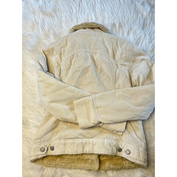 Gap Trucker Jacket Womens Small Cream Corduroy Sherpa Lined Y2K 07 Cozy - Picture 6 of 7